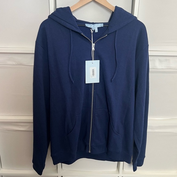Hill House Tops - Hill House Teddy Zip Up Jacket in Navy